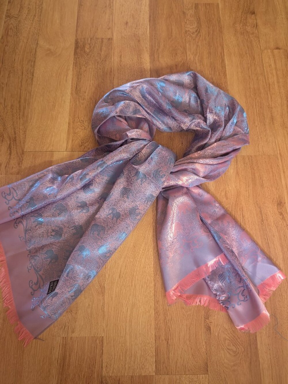 Bohemian Silk Elephant Scarf in Royal Purple & Blue